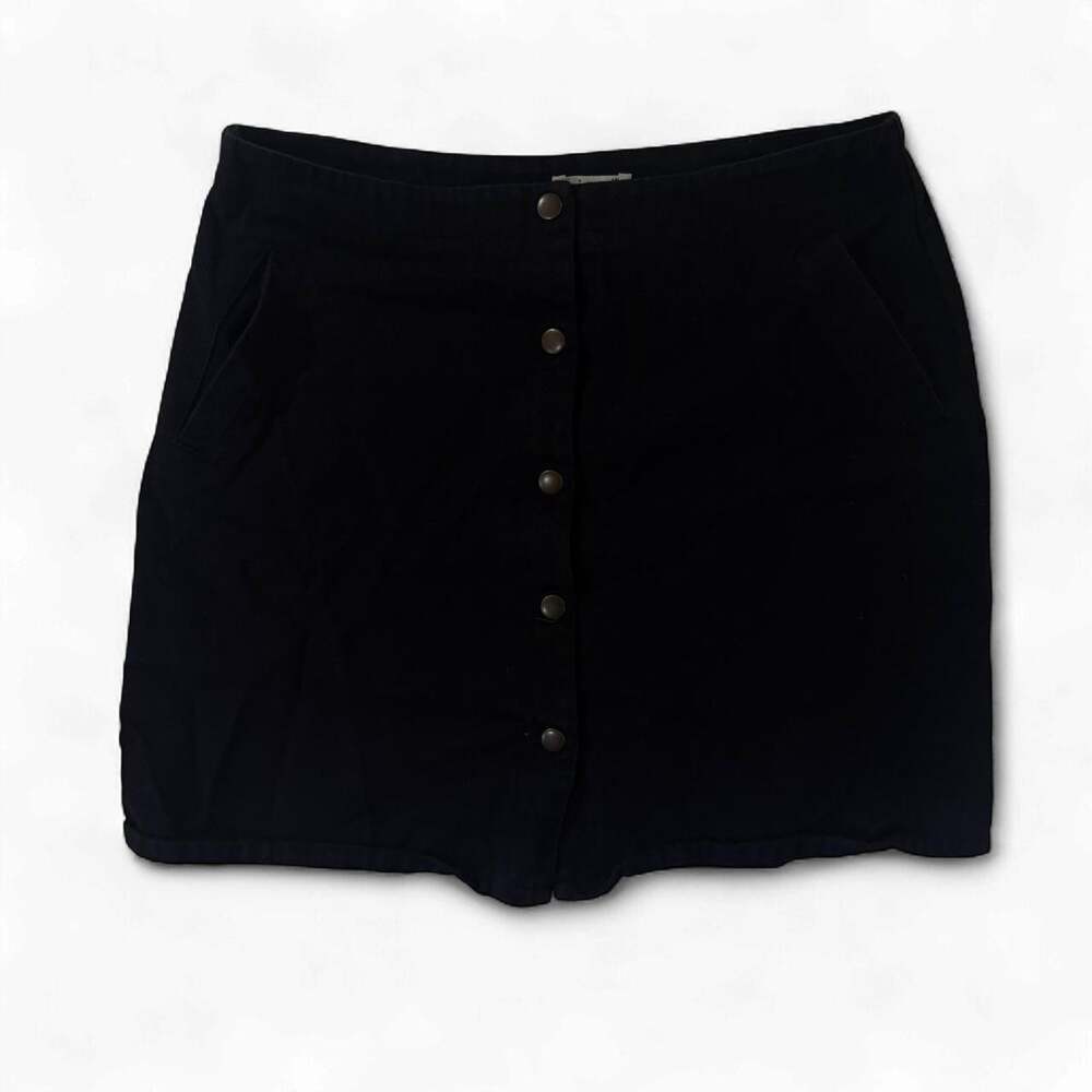 Miami Black Mini Skirt L Button Front Y2K Minimalist Whimsigoth Fall 100% Cotton